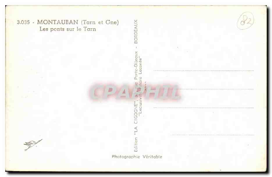 Ponts sur le Tarn — Montauban — Édition 'LA CIGOGNE' — Rückseite