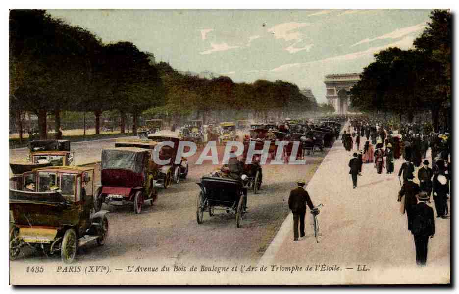 CPA Paris L'avenue du Bois de Boulogne et l'arc de triomphe de l'etoile