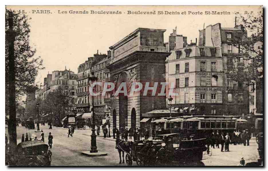 CPA Paris Les grands boulevards Boulevard St Denis et Porte St Martin 