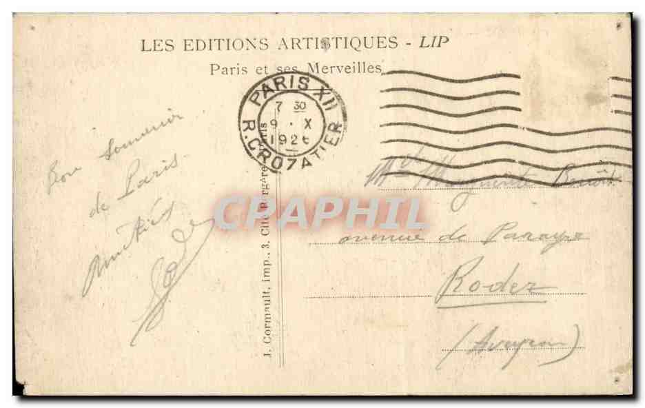 CPA Paris L'avenue de l'opera prise de l'hotel du Louvre — Rückseite