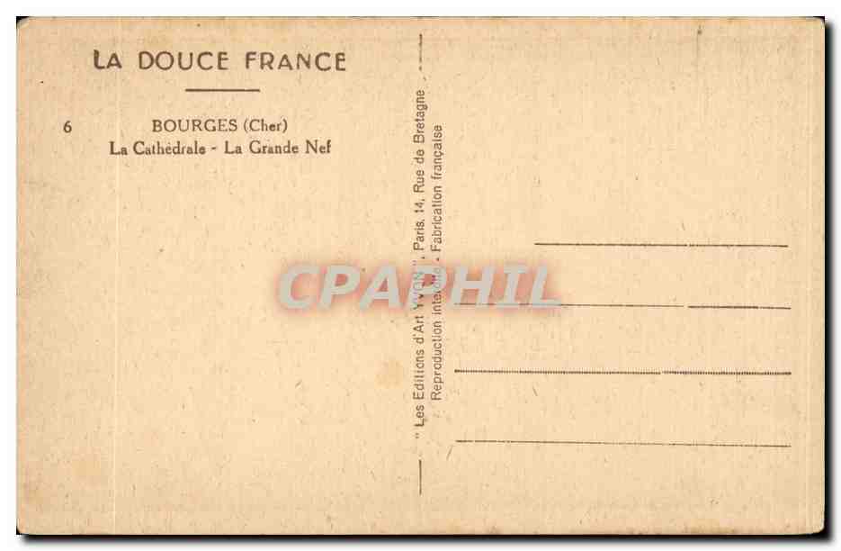 CPA Bourges La cathedrale La grande nef — Verso
