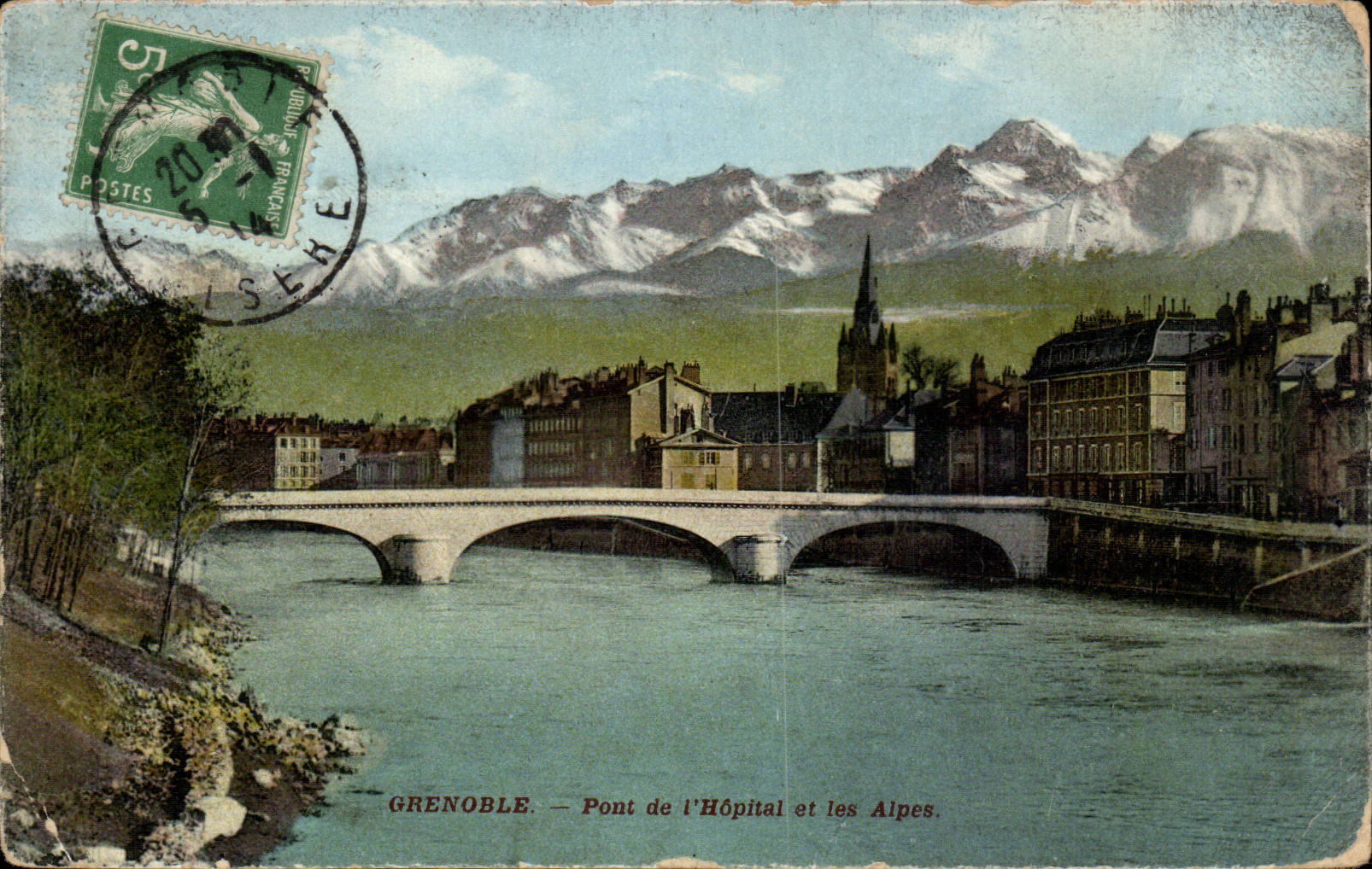 Grenoble — Pont de l'Hôpital und die Alpen. — P. Gaude, Drucker-Verlag.