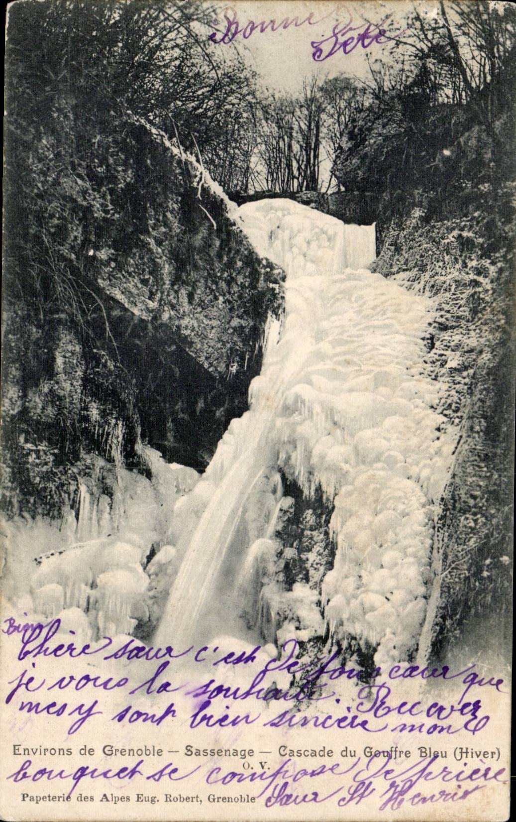 Environs de Grenoble — Sassenage — Cascade du Gouffre Bleu (Hiver) — Papeterie des Alpes Eug. Robert, Grenoble