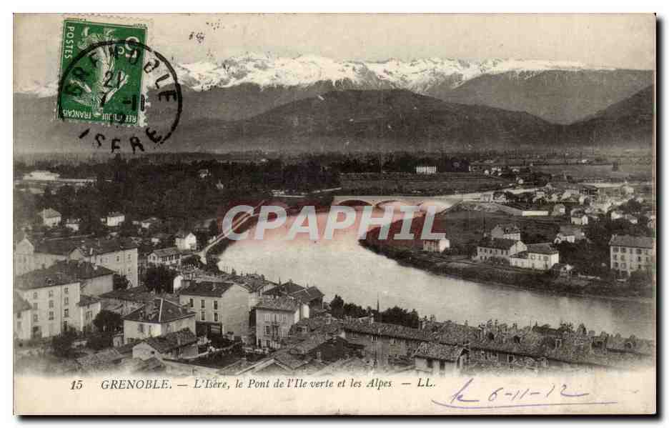CPA Grenoble L'Isere le pont de L'isle verte et les Alpes