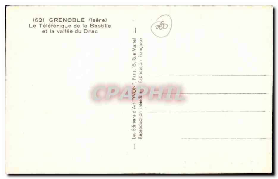 CPA Grenoble Le Teleferique de la Bastille et la vallee du Drac — Verso