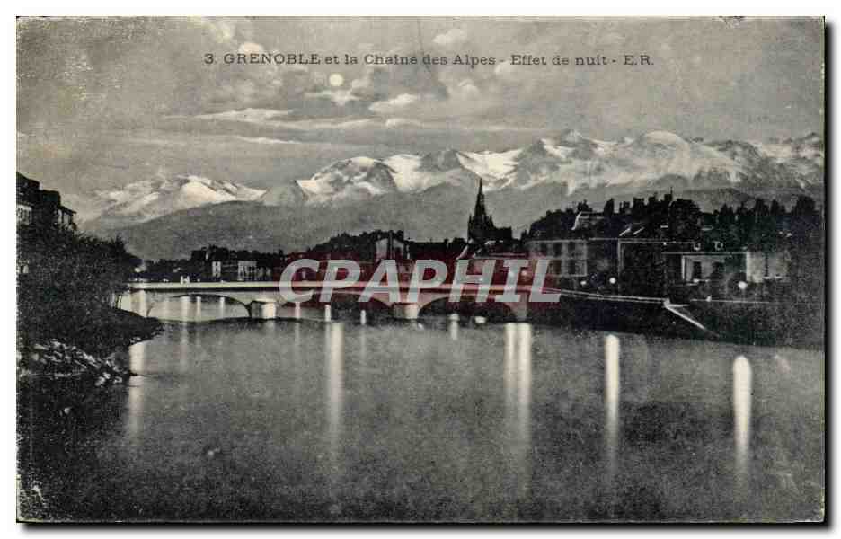 CPA Grenoble et la chaine des Alpes Effet de nuit