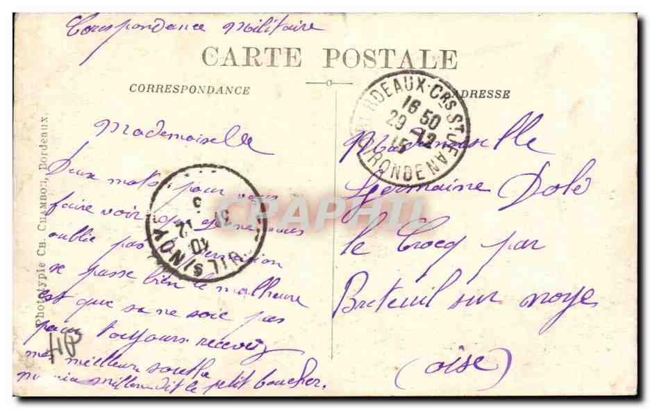 Bordeaux — La Rade, Vue générale — C.B. — Verso