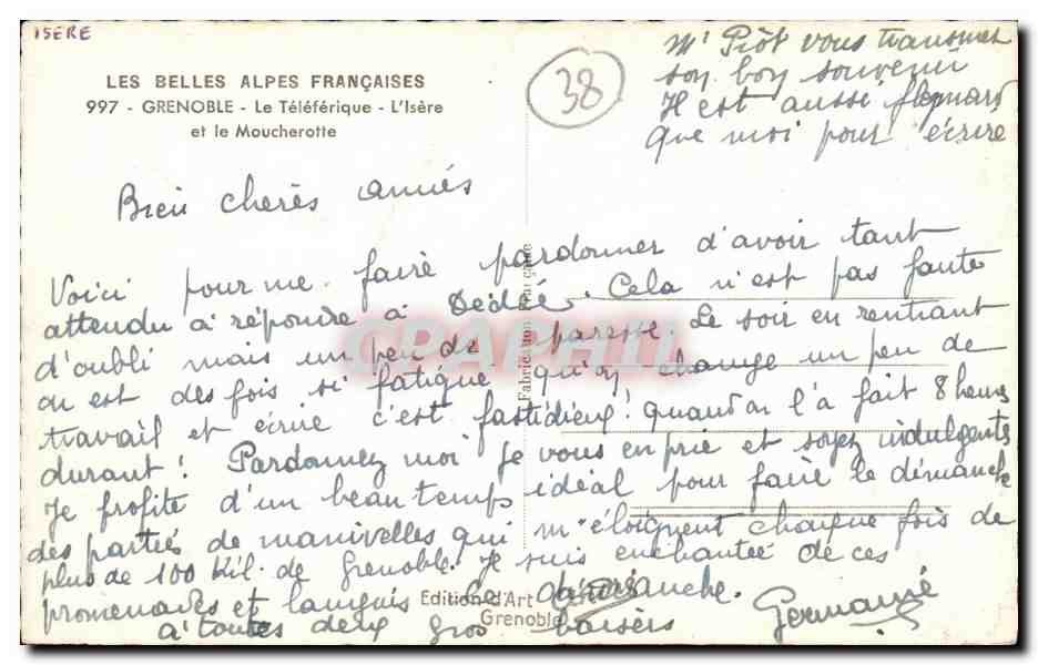 CPSM Grenoble Le Teleferique L'isere et la Moucherotte — Verso