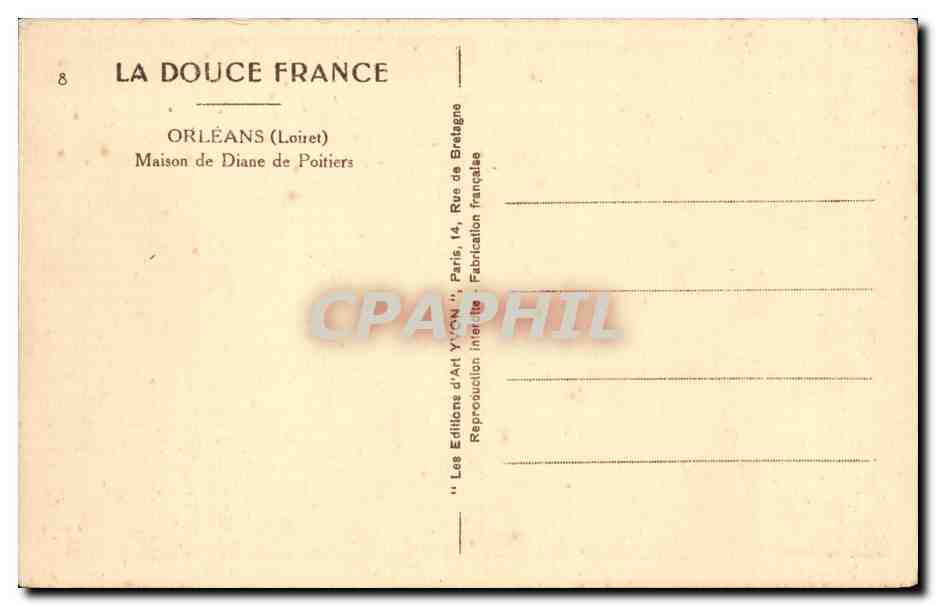 CPA Orleans Maison de Diane de Poitiers — Verso