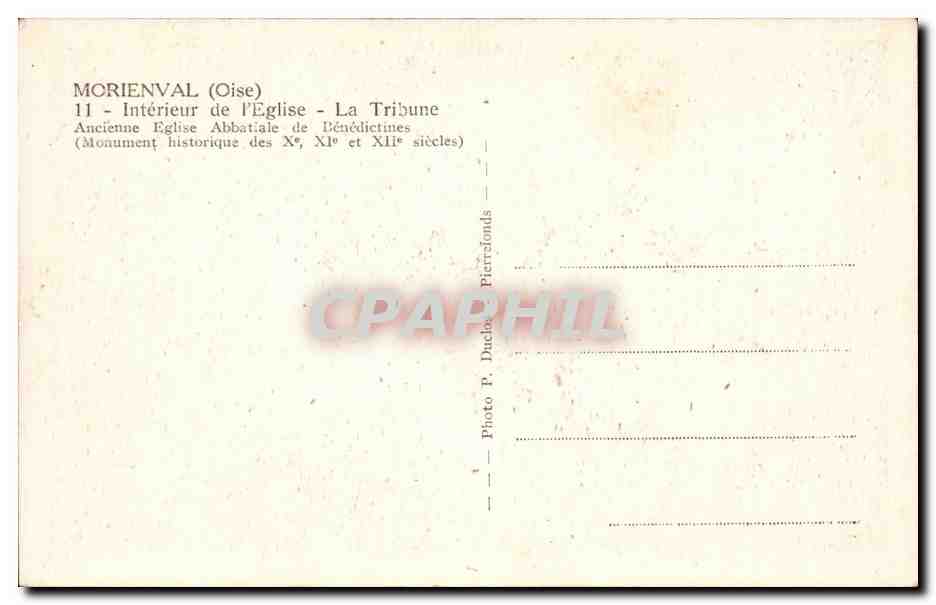 CPA Morienval Interieur de l'eglise la tribune — Rückseite