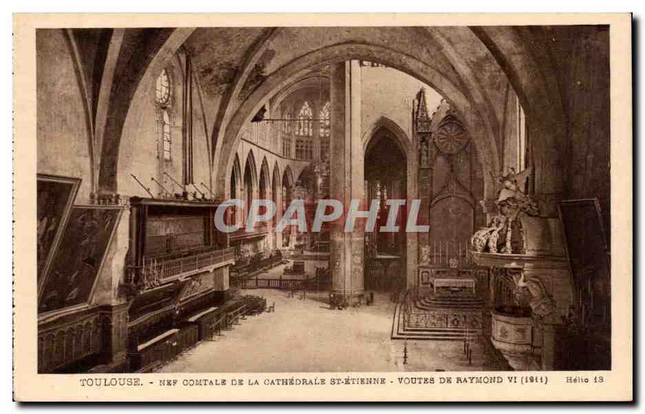 Toulouse - Nef centrale de la cathédrale Saint-Étienne - Voutes de Raymond VI (1911) - Hélio 13