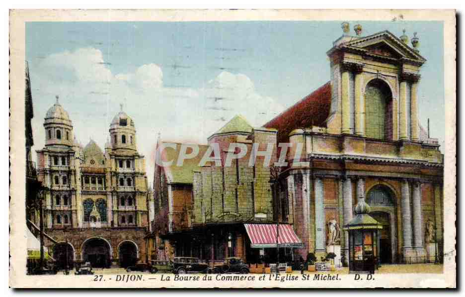 CPA Dijon La Bourse du commerce et l'eglise St Michel