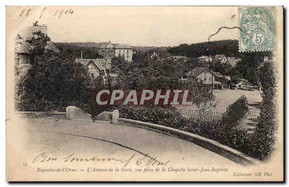 Bagnoles-de-l'Orne — L'Avenue de la Gare, vue prise de la Chapelle Saint-Jean-Baptiste — Collections ND Phot