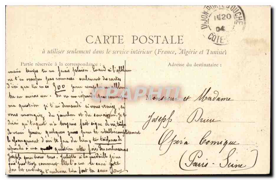 CPA Dijon Chateau d'eau Place Darcy — Rückseite
