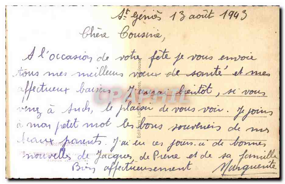 CPA Toulouse Jardin des plantes — Verso