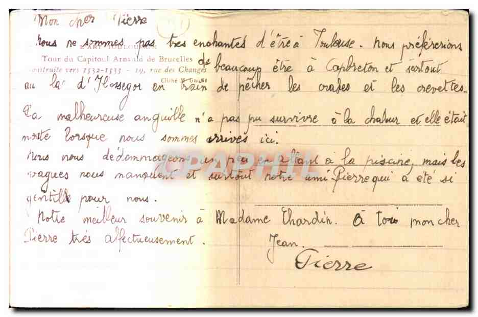 CPA Toulouse Tour du Capitoul Arnaud de Brucelles  — Verso