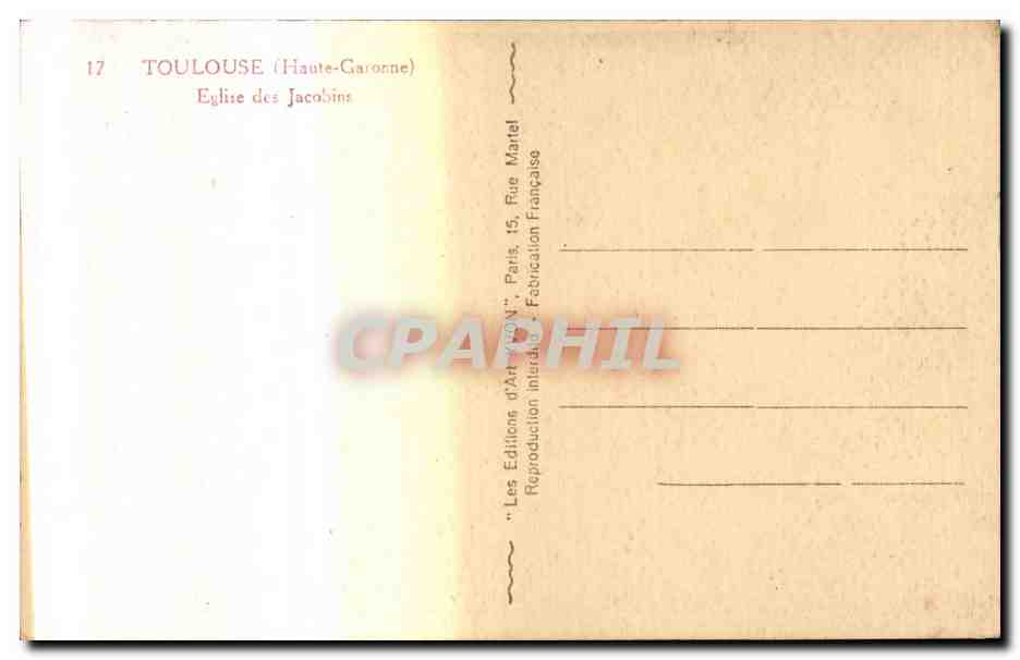 CPA Toulouse Eglise des Jacobins — Verso