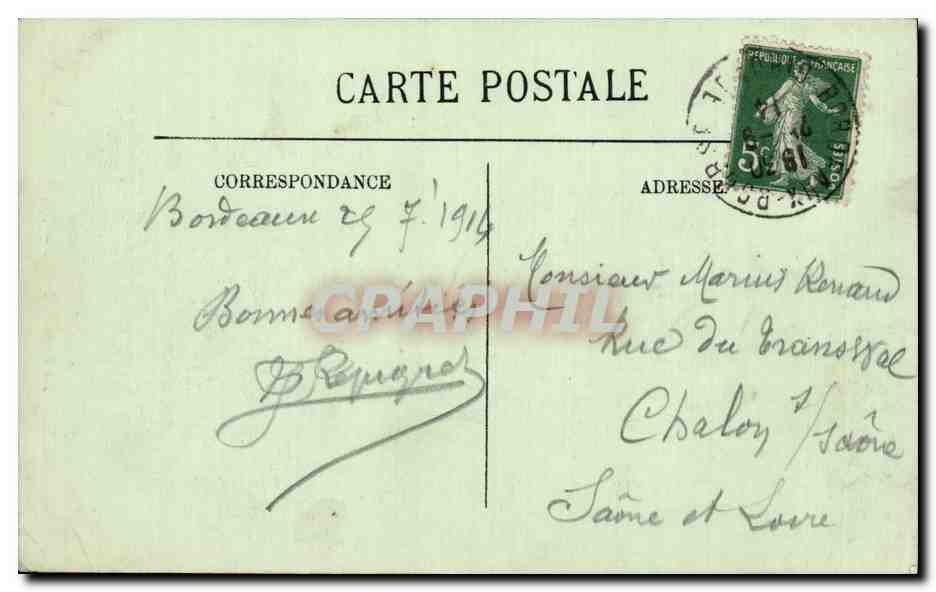CPA Bordeaux La porte du palais — Verso