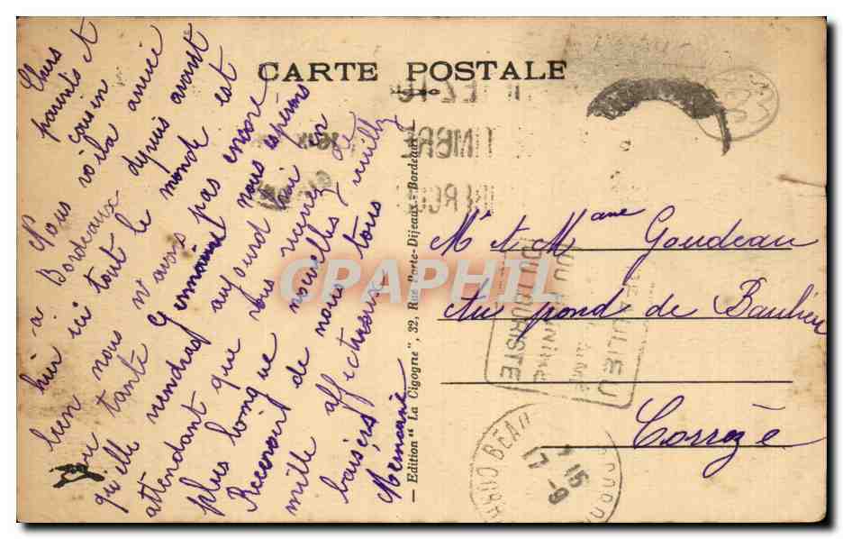 CPA Bordeaux Le grand theatre — Verso