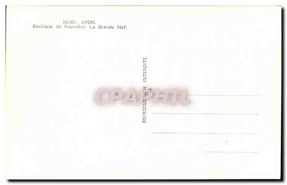 Basilique de Fourvière — La Grande Nef — Édition CPAPHIL n°36301 — Verso