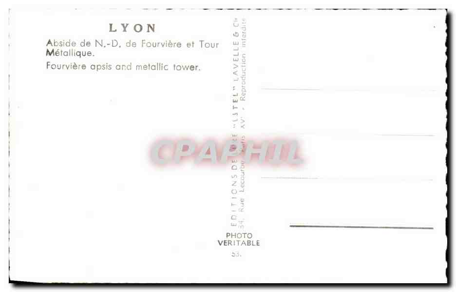 Lyon — Abside de N.-D. de Fourvière et Tour Métallique — Éditeur Éstel — Verso