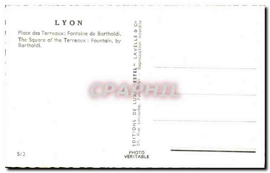 CPSM Lyon place des Terreaux Fontaine de Bartholdi — Verso