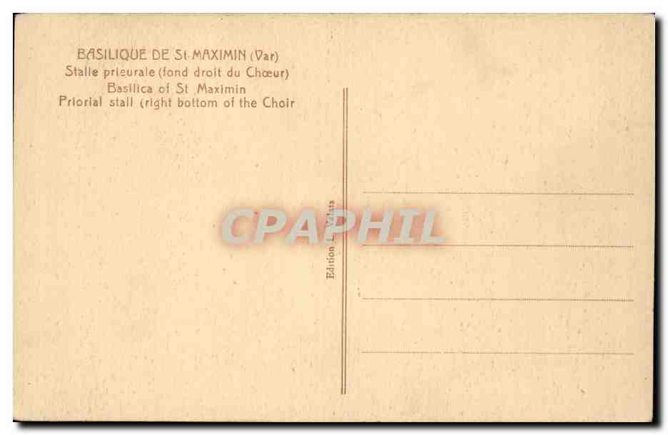 CPA Basilique de St Maximin Stalle prieurale  — Verso