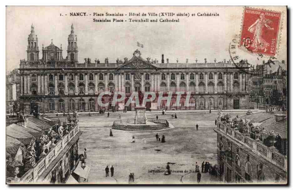 CPA Nancy Place Stanislas Hotel de ville et cathedrale 