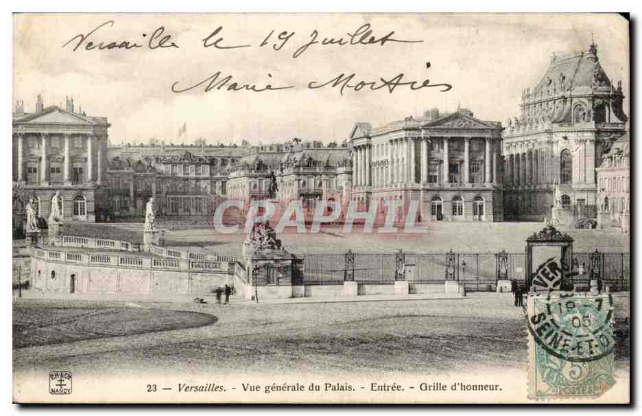 Versailles — Vue générale du Palais - Entrée - Grille d'honneur — éditeur Royer & Blanc