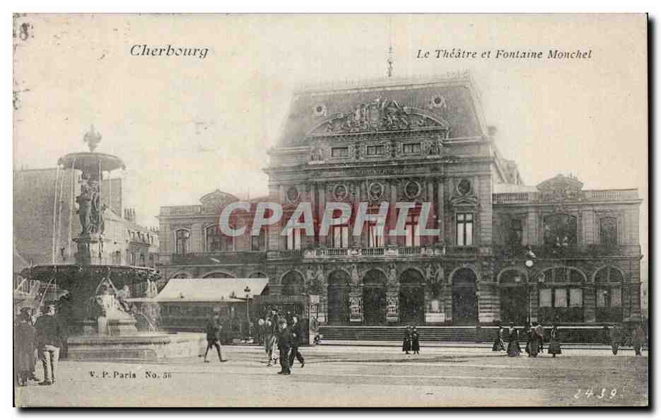 CPA Cherbourg Le theatre et fontaine Monchel