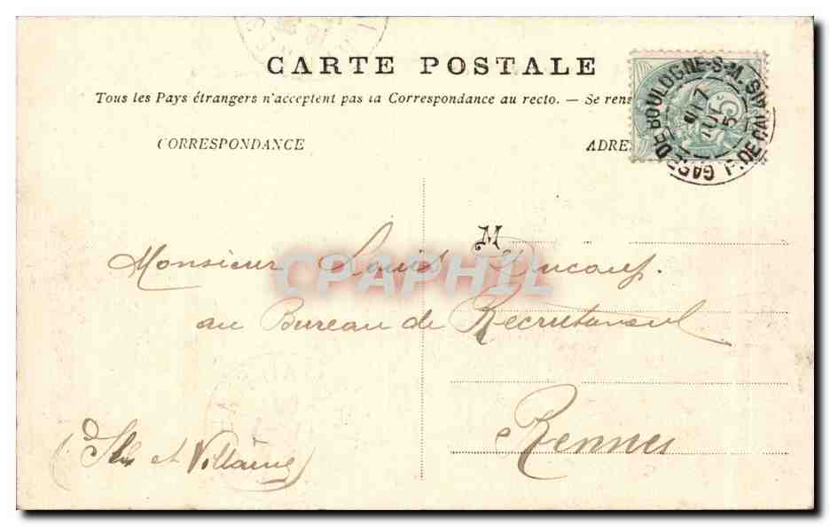Boulogne-sur-Mer — Die Molen, Ausgang der Malle — Verlag J. Treviès & Cie, Nr. 21 — Rückseite
