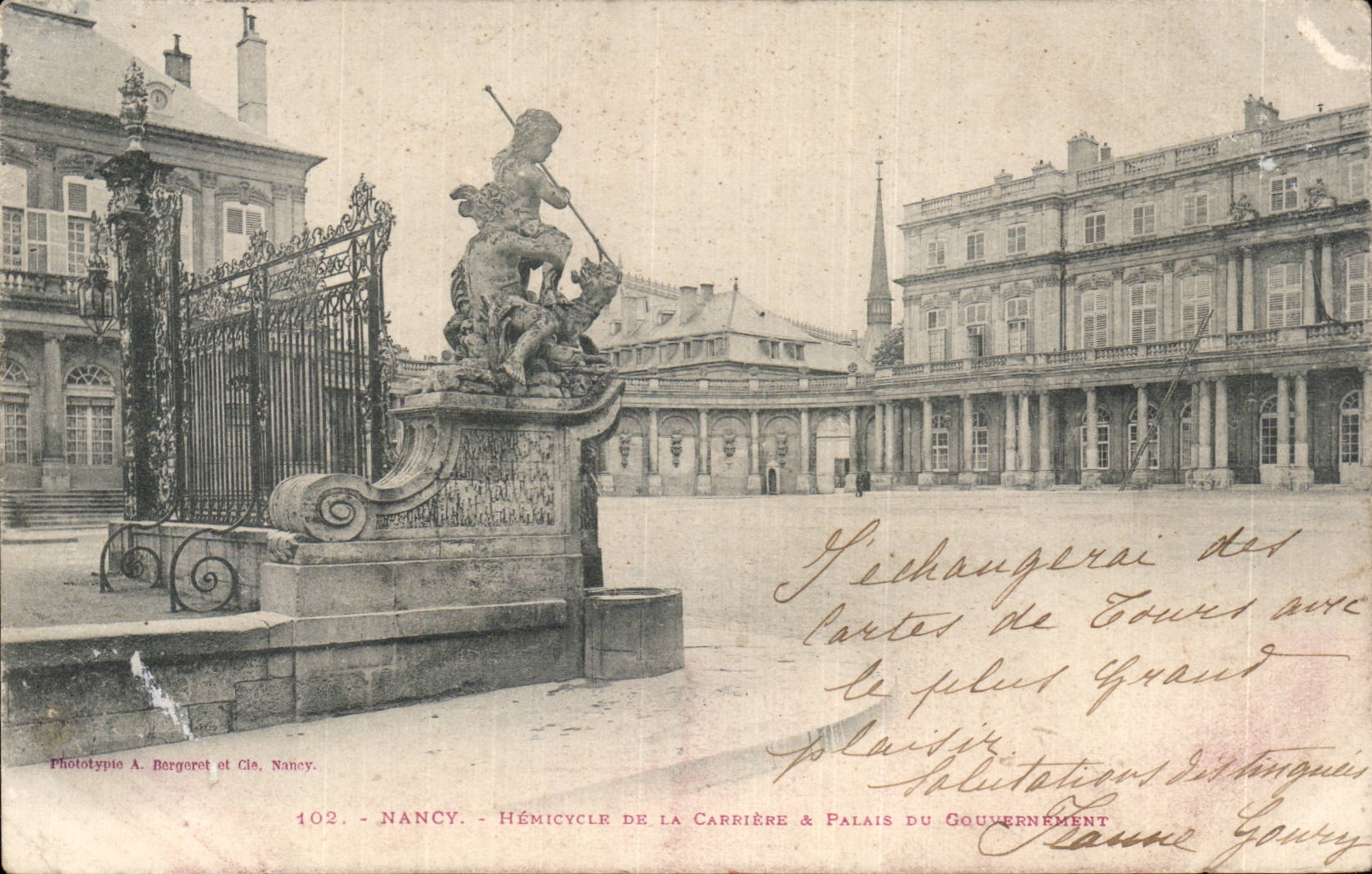 Nancy — Hémicycle de la Carrière & Palais du Gouvernement — Phototypie A. Bergoret et Cie, Nancy, n°102