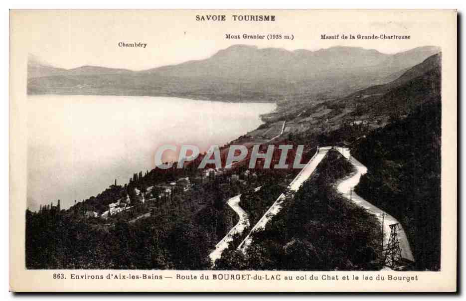 CPA Environs d Aix les Bains Route du Bourget au col du chat et le lac du Bourget