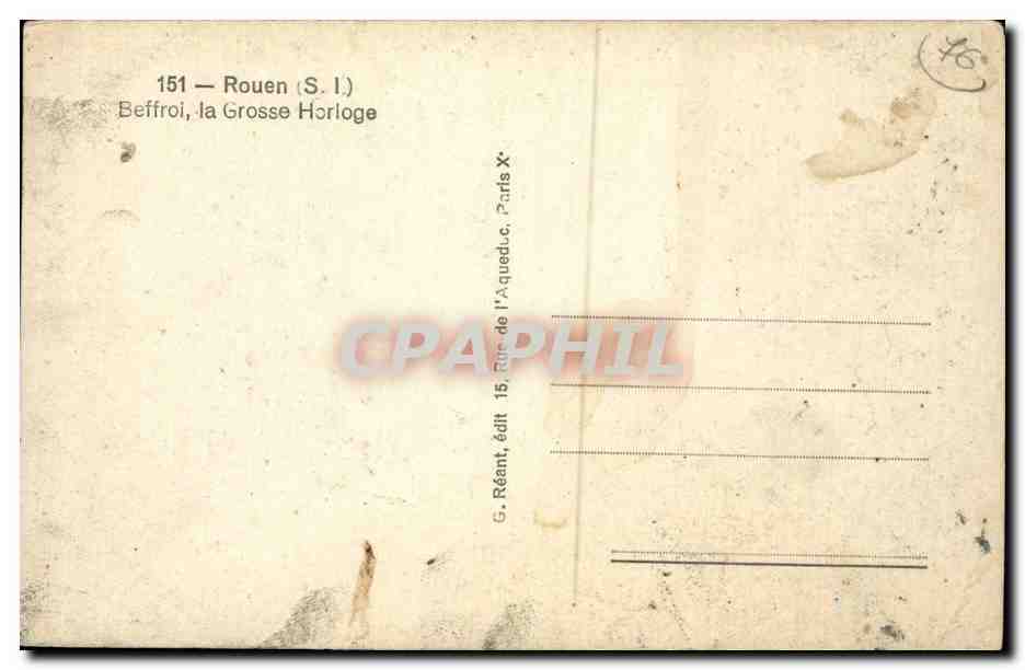 CPA Rouen Beffroi la grosse horloge — Rückseite
