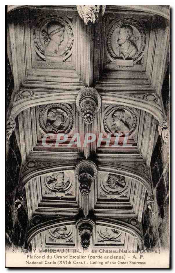 CPA Azay le Rideau Le chateau Palfond du grand escalier