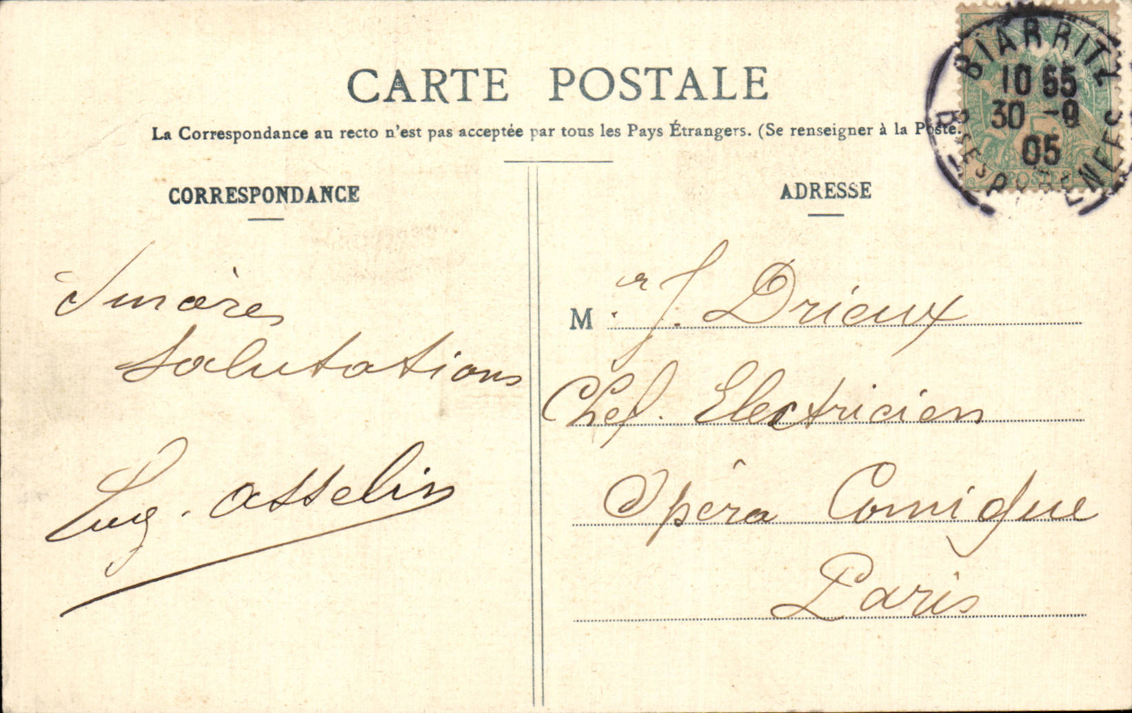 CPA Biarritz Eglise Sainte Eugenie et le semaphore  — Verso