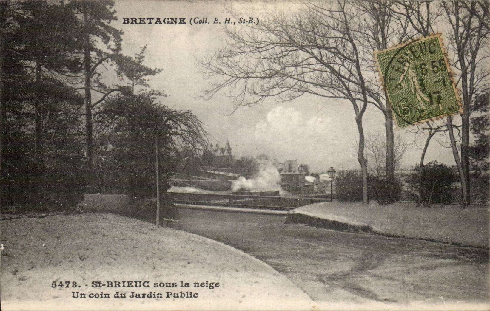 St-Brieuc sous la neige — Un coin du Jardin Public — Coll. E.H., St-B. n°5473