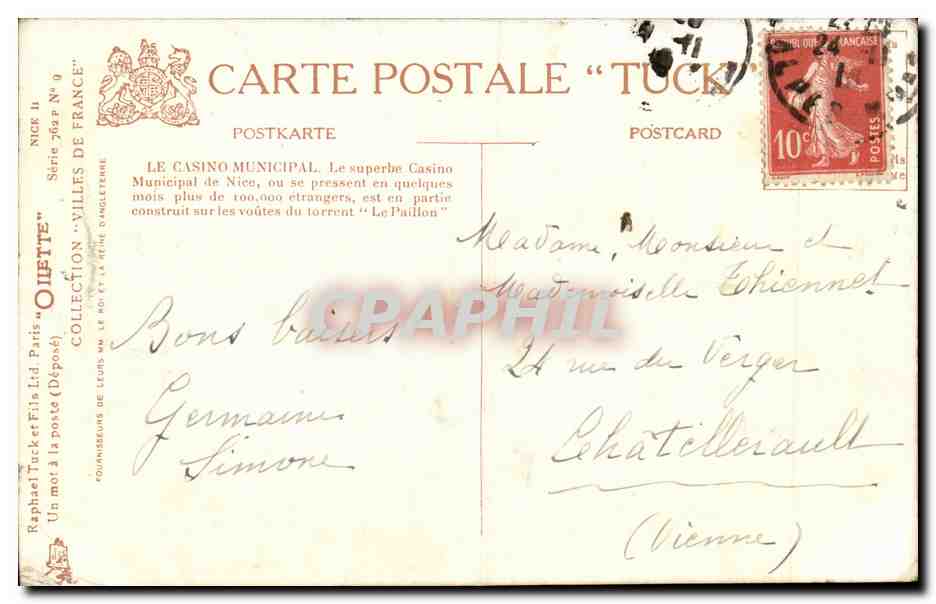 CPA Nice Le casino municipal — Rückseite
