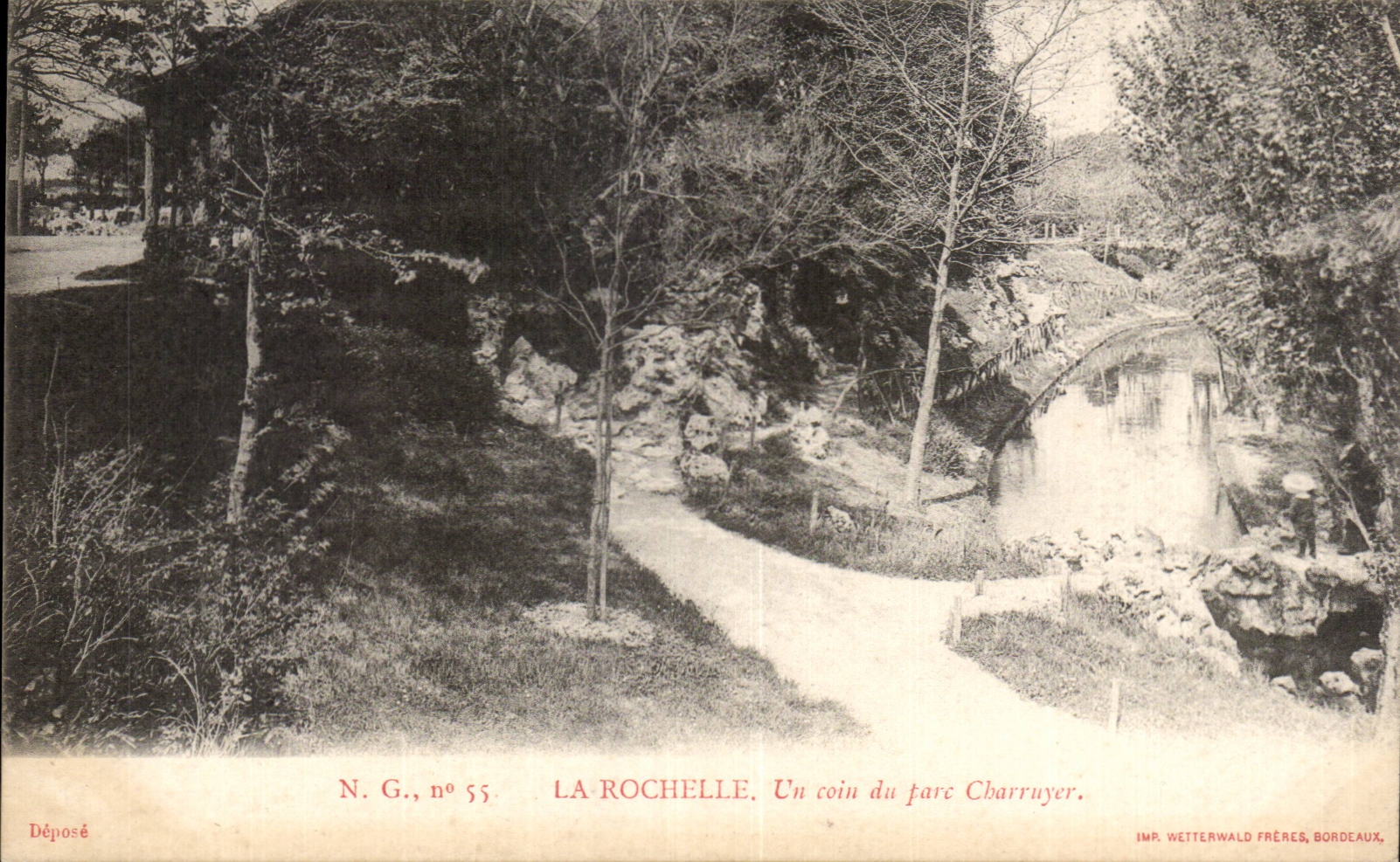 La Rochelle — Un coin du parc Charruyer — Imp. Wetterwald Frères, Bordeaux, N.G. n°55