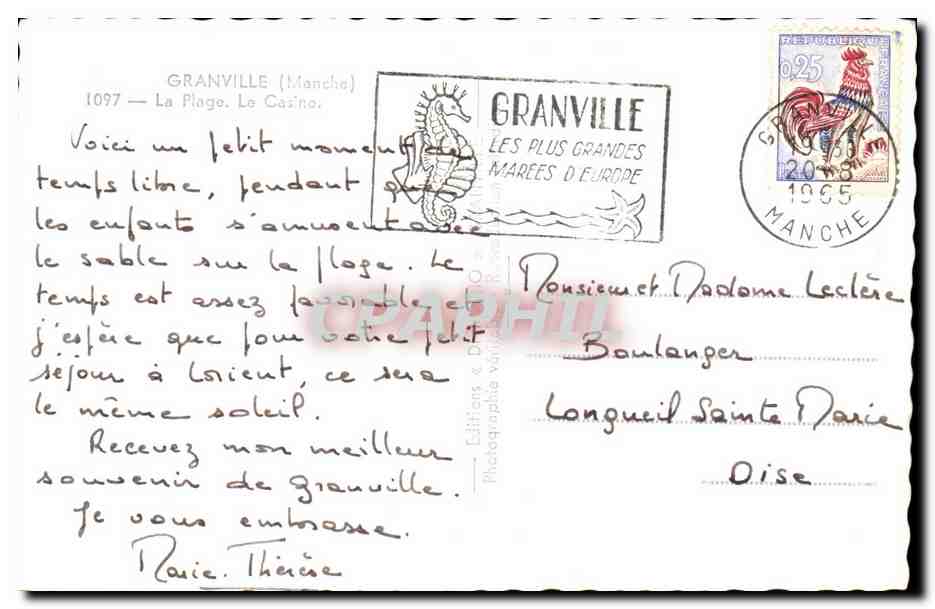 CPSM Granville La plage le casino — Verso