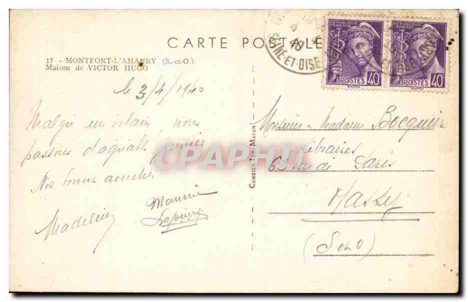 Montfort-l'Amaury — Maison de Victor Hugo — éditeur Raim — Verso