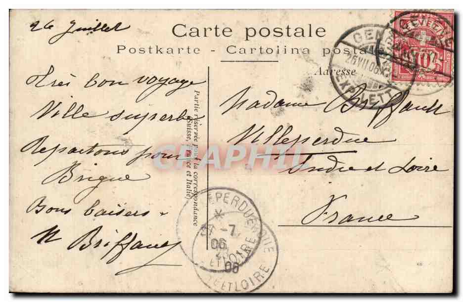 CPA Suisse Geneve Pont du Mont Blanc — Verso