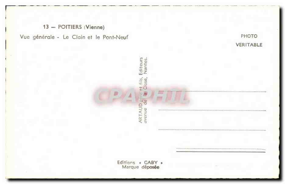 Poitiers (Vienne) — Vue générale - Le Clain et le Pont-Neuf — Éditions Caby — Verso