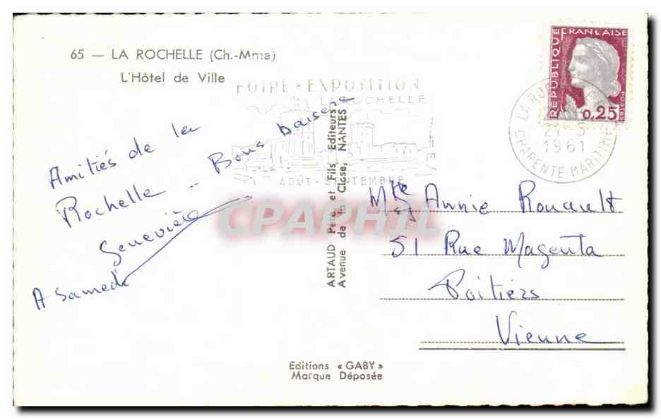 L'Hôtel de Ville de La Rochelle — vue de la cour — éditeur Gaby — Verso