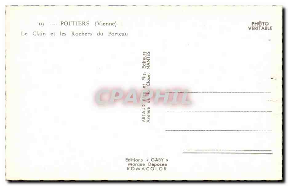 Le Clain et les Rochers du Porteau — Poitiers (Vienne) — Éditions Gaby — Verso