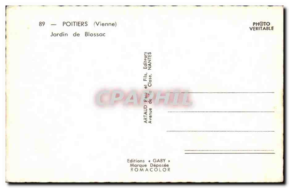 Jardin de Blossac — Poitiers (Vienne) — Éditions Gaby — Rückseite
