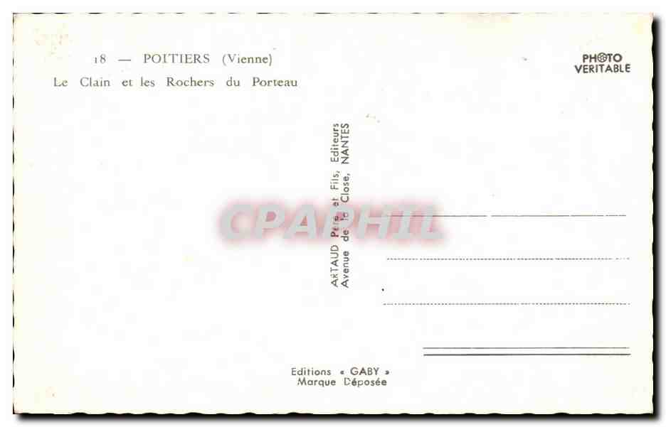 Le Clain et les Rochers du Porteau — Poitiers (Vienne) — Éditions Gaby — Rückseite