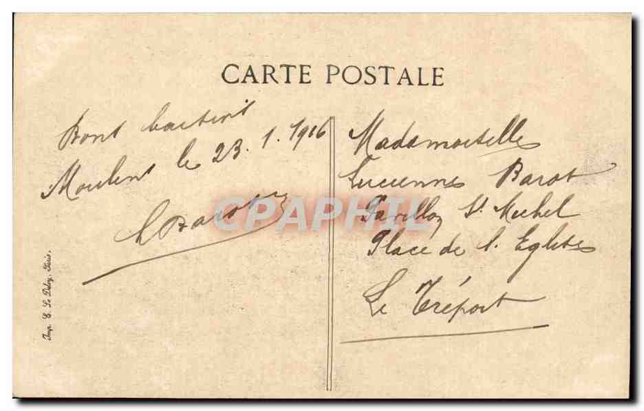 Moulins — Place de l'Hôtel de Ville et Tour Jacquemart — éditeur C. & J. Bally, Paris, n° 6036 — Rückseite