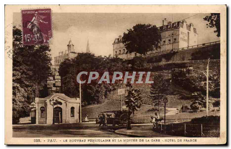 Pau - Le Nouveau Funiculaire et la Montee de la Gare - Hotel de France - CPA 