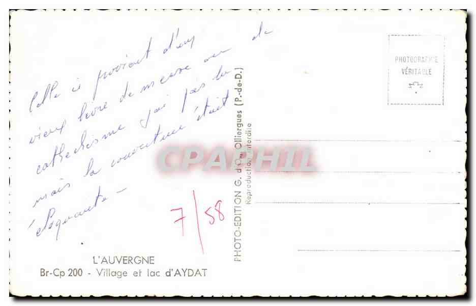 Aydat — Village et lac — Édition G. d'O. — Rückseite